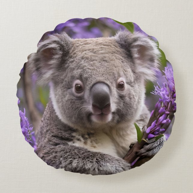 Cojín Redondo Purple Jacaranda Koala Bear, (Anverso)