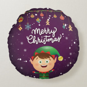 Cojín Redondo Purple Merry Christmas