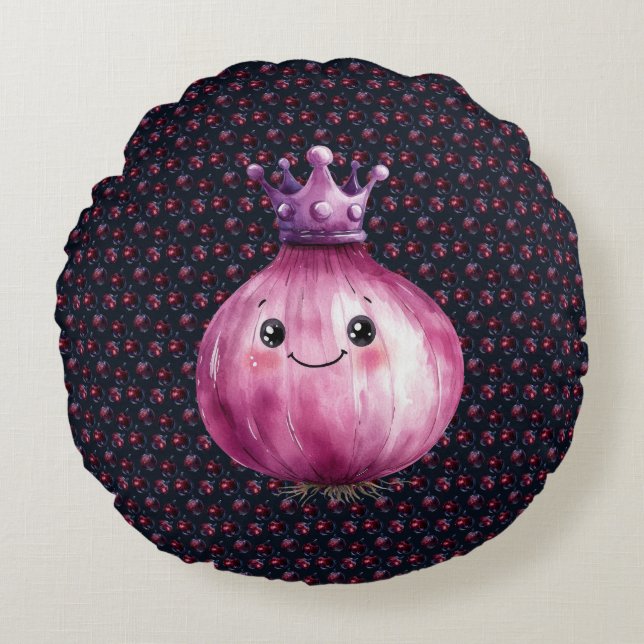 Cojín Redondo Purple Onion Queen Round Throw Pillow (Anverso)