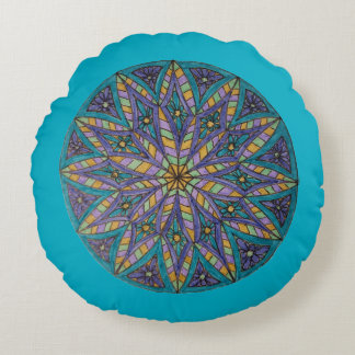 Cojín Redondo Purple/Teal Starburst Mandala Round Throw Pillow