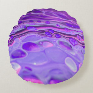 Cojín Redondo Púrpura acrílico rosa, mármol de pintura de arte f