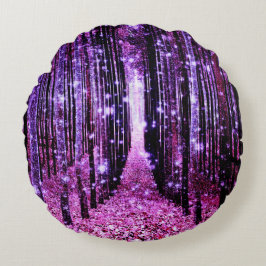 Cojín Redondo Púrpura de bosque mágico