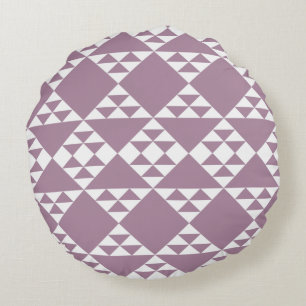 Cojín Redondo Púrpura y White Square & Triangle Pattern Étnica