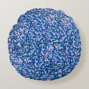 Cojín Redondo Purpurina azul: brillante fondo abstracto