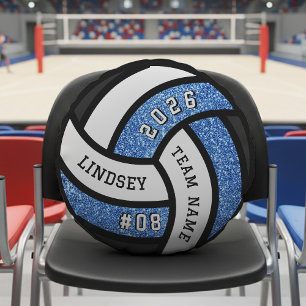 Cojín Redondo Purpurina azul del jugador del equipo de voleibol