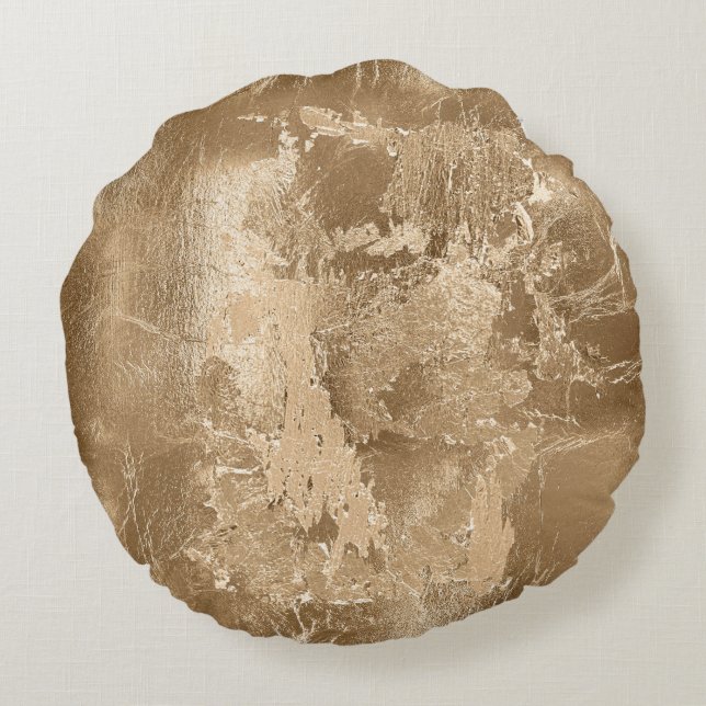 Cojín Redondo Purpurina de oro de bronce de moda (Reverso)