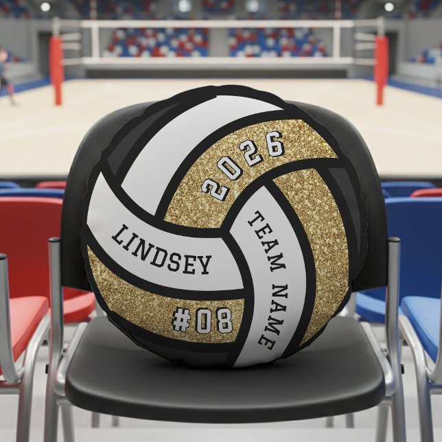 Cojín Redondo Purpurina de oro del equipo de voleibol (Subido por el creador)