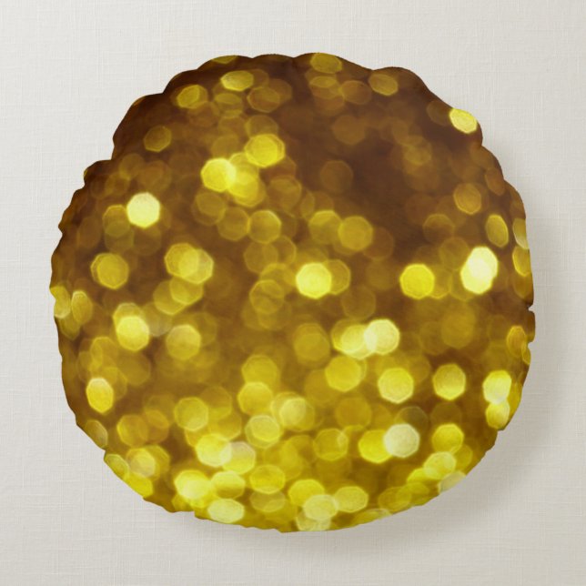 Cojín Redondo Purpurina de oro: textura de Navidades festivos. (Anverso)