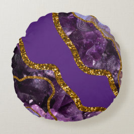 Cojín Redondo Purpurina Geode de Agate Purple & Gold