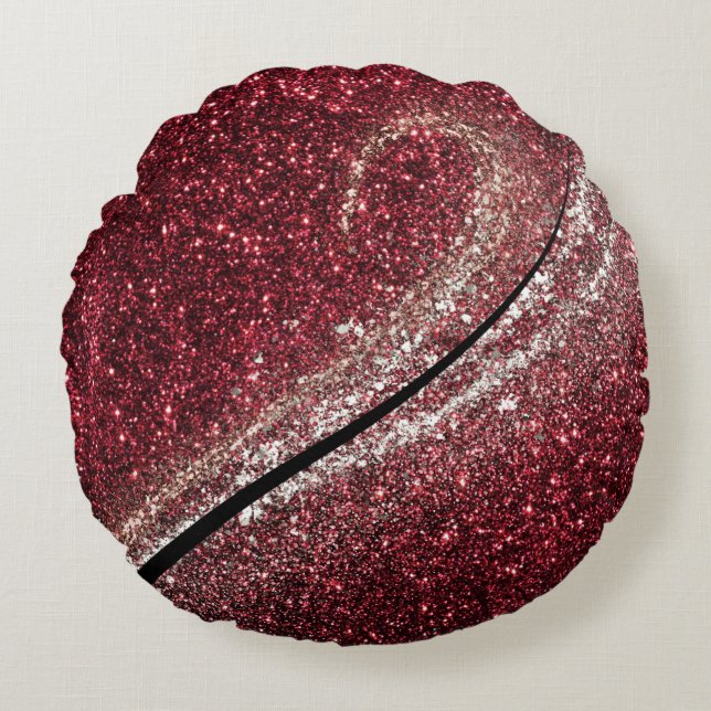 Cojín Redondo Purpurina rojo Glam moderno (Anverso)