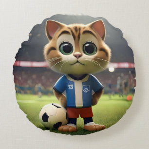Cojín Redondo "Purr-fect Striker: El gato de fútbol 3D"