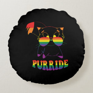 Cojín Redondo Purride   Gato gay lindo   Lesbiana   Arcoiris