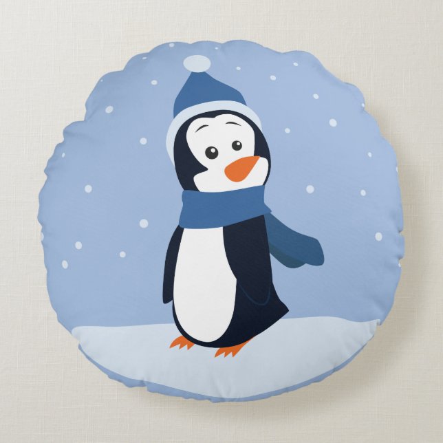 Cojín Redondo ¡Que La Nieve! (Pingüino) (Anverso)