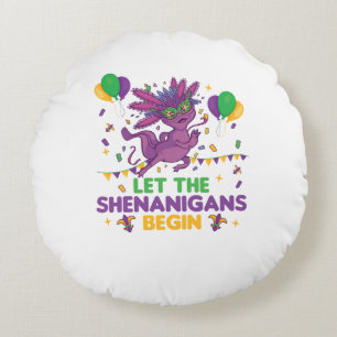 Cojín Redondo Que Los Shenanigans Empiecen Al Mardi Gras Axolotl