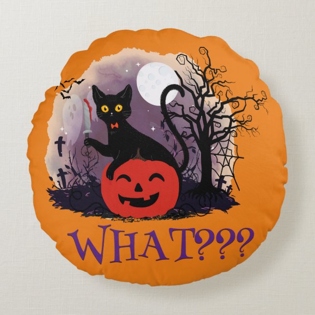 Cojín Redondo ¿Qué tan divertido es el gato negro que recibió Be (Anverso)