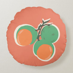 Cojín Redondo Quenepas Lima Española Fruta Dibujada a Mano