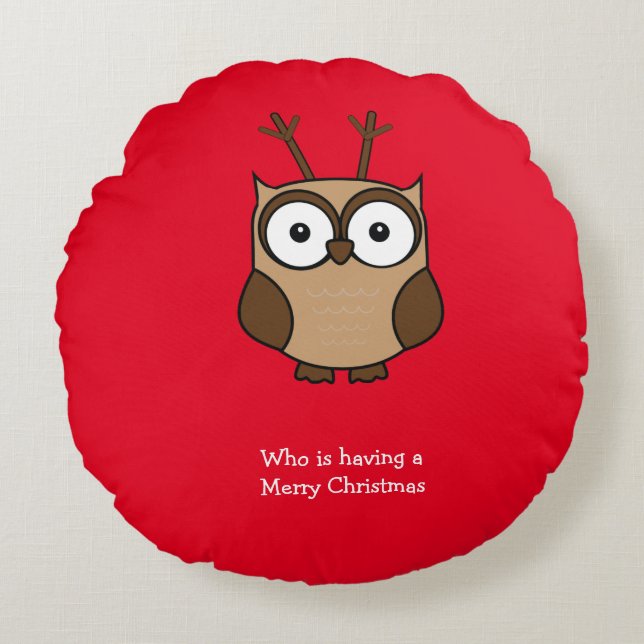 Cojín Redondo ¿Quién está teniendo una dulce lechuza de Navidad  (Anverso)