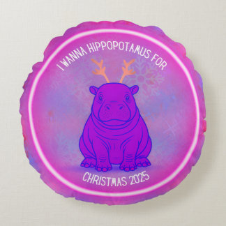 Cojín Redondo Quiero un hipopótamo para Navidad-Almohada Morada-