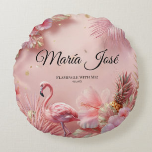 Cojín Redondo Quinceañera Flamenco Tropical personalizado