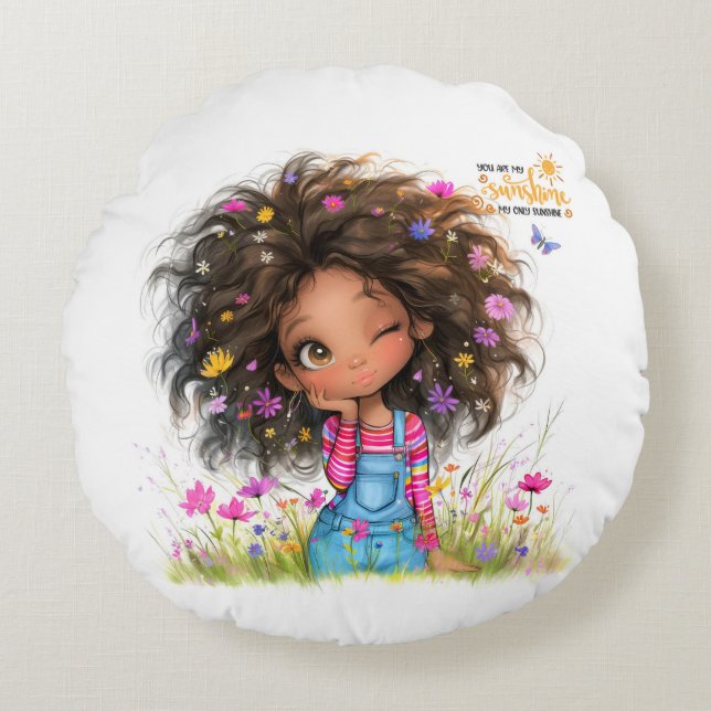 Cojín Redondo Quirky Chica Sunshine Round Pillow (Anverso)