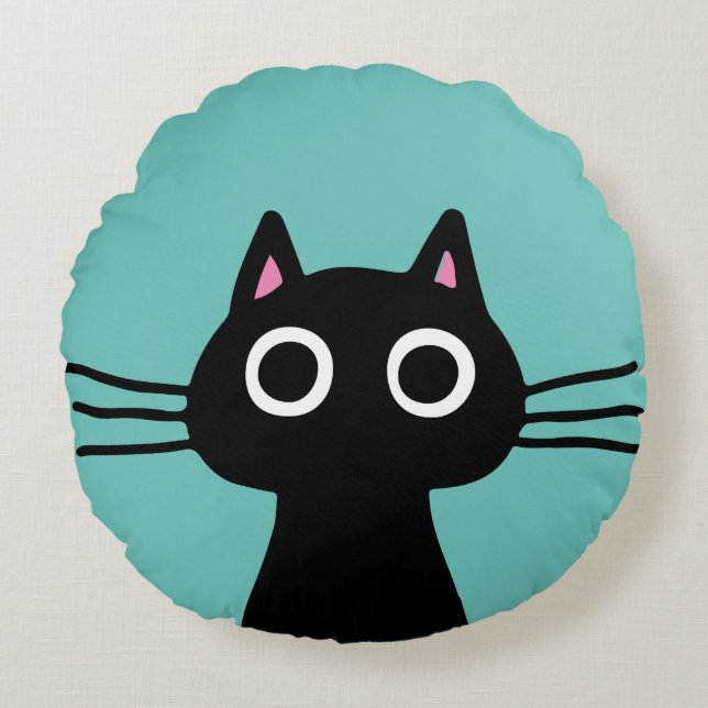 Cojín Redondo Quirky Gato Kitty Negro | Guay Cat Lover (Anverso)
