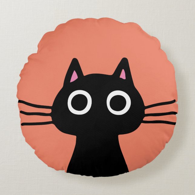 Cojín Redondo Quirky Gato Kitty Negro | Guay Cat Lover (Anverso)
