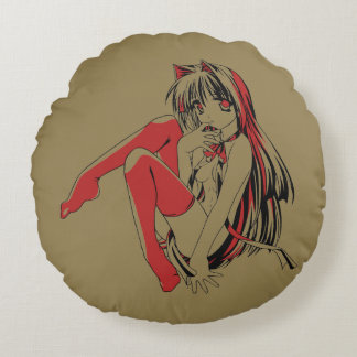Cojín Redondo R & B, Neko Catgirl Furry Anime Loli Slave