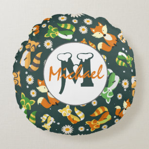 Cojín Redondo Racconos de impresión de animales de bebé monogram