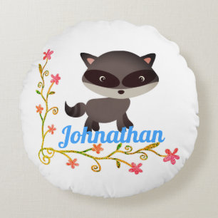 Cojín Redondo Raccoon con flores