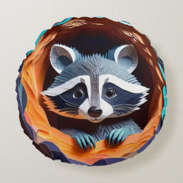 Cojín Redondo Raccoon del bebé del arte del papel en 3D del árbo