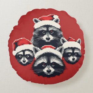 Cojín Redondo Raccoon Merry Christmas Ya sucio animal