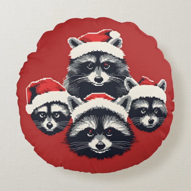 Cojín Redondo Raccoon Merry Christmas Ya sucio animal (Anverso)