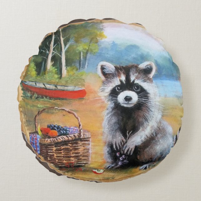 Cojín Redondo Raccoon picnic (Anverso)