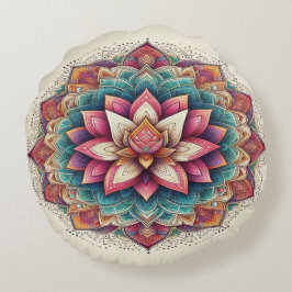 Cojín Redondo Radiant Lotus Mandala: La serenidad floreciente