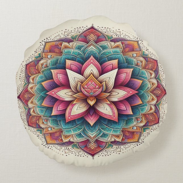Cojín Redondo Radiant Lotus Mandala: La serenidad floreciente (Reverso)