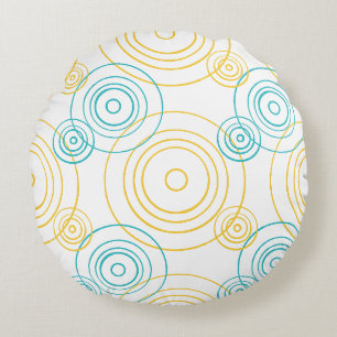 Cojín Redondo Rain Ripples patrón en turquesa y amarillo