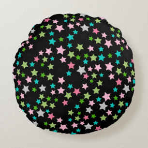 Cojín Redondo Rainbow Colorful Stars Black Starry Night