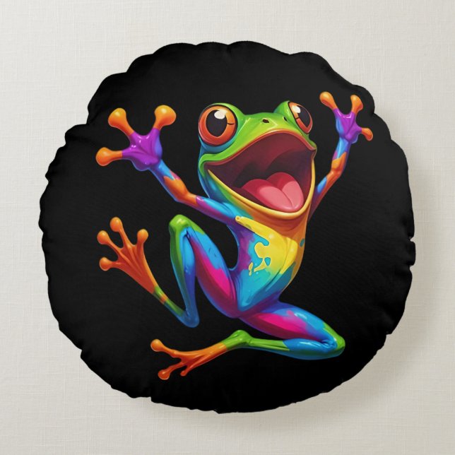 Cojín Redondo Rainbow Frog  (Anverso)