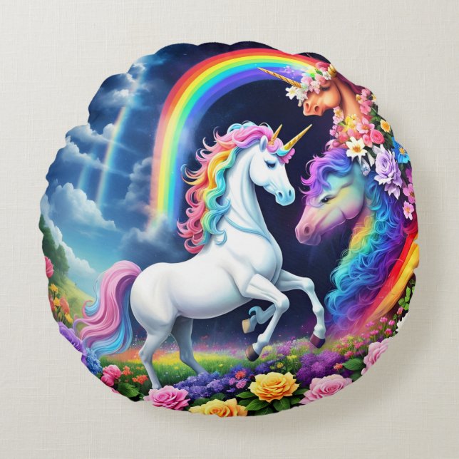 Cojín Redondo Rainbow Unicorn One (Anverso)