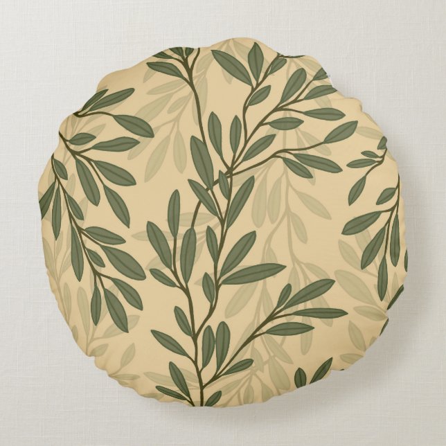 Cojín Redondo Rama de árbol de oliva verde (Reverso)
