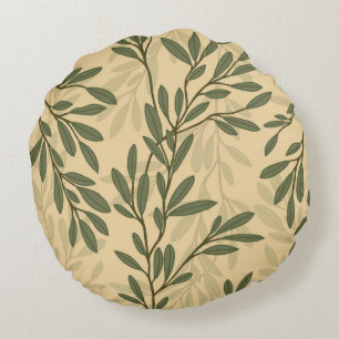 Cojín Redondo Rama de olivo verde patrón mediterráneo