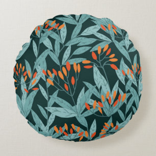 Cojín Redondo Ramas de árbol dibujadas a mano sin patrón con pul