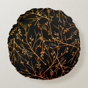 Cojín Redondo Ramas de naranja quemada sobre negro