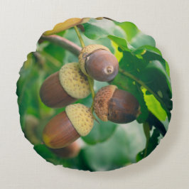 Cojín Redondo Ramas de roble con bellotas