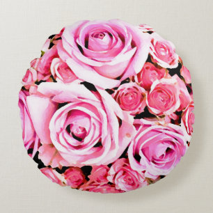 Cojín Redondo Ramo de rosas rosadas