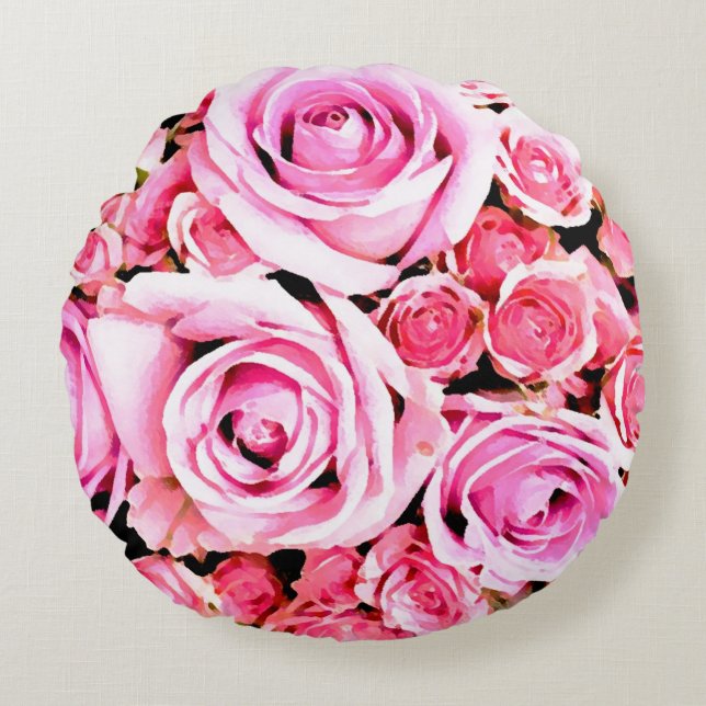 Cojín Redondo Ramo de rosas rosadas (Anverso)