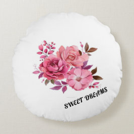 Cojín Redondo Ramo floral acuarela rosa chic Dulces sueños