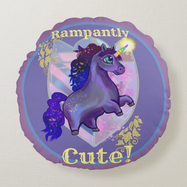 Cojín Redondo Rampantly Cute Unicorn (Anverso)