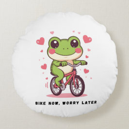 Cojín Redondo Rana Adorable Montando Bicicleta | Regalo Divertid