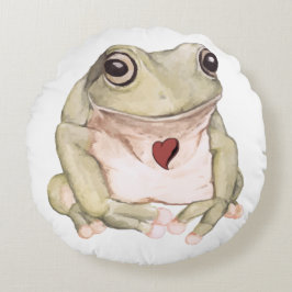Cojín Redondo Rana de árbol verde dibujada a mano